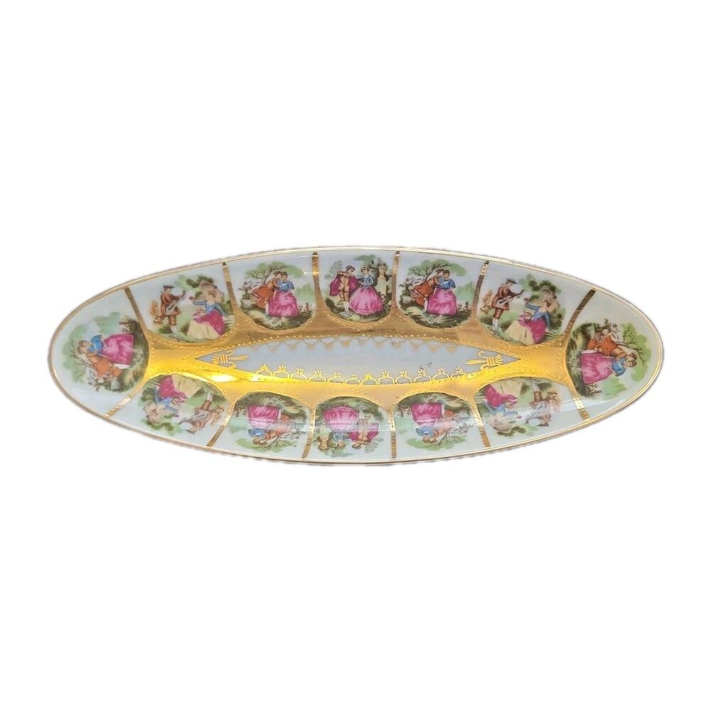 Vintage Royal Vienna Celery Relish Dish Victorian Courting Couples II02 10" Long